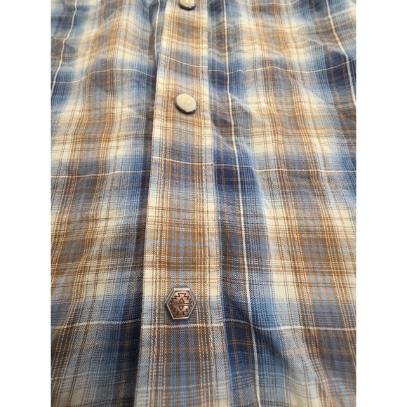 Ariat Retro Fit Men's Medium Short Sleeve Brown Plaid Pearl Snaps Western Casual - Picture 9 of 9